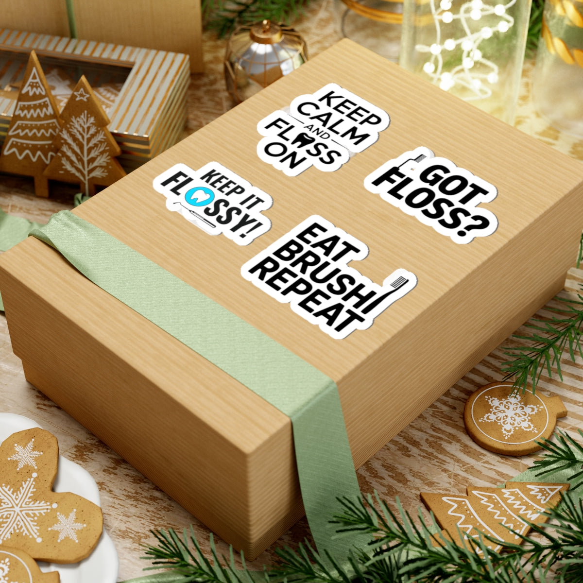 Dental Theme Sticker Bundle - 4Pcs Floss Humor Vinyl Decals for Dental Hygienists