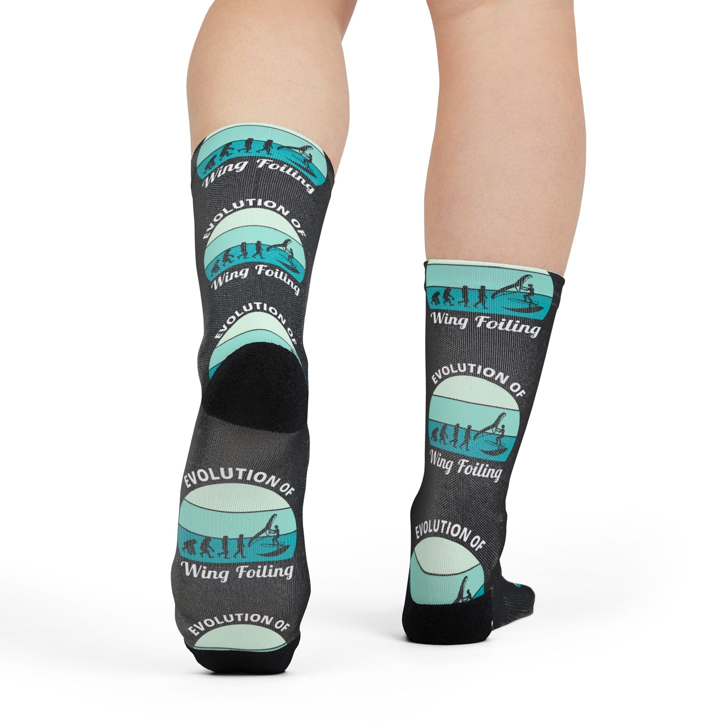 Wing Foiling Socks - Evolution Design with Ocean Blue Background