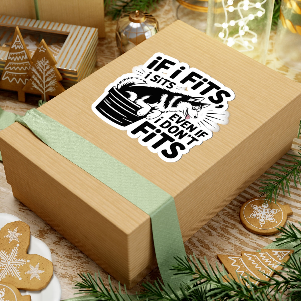 Stubborn Husky Sticker - If It Fits I Sits Vinyl Decal for Siberian Dog Lovers