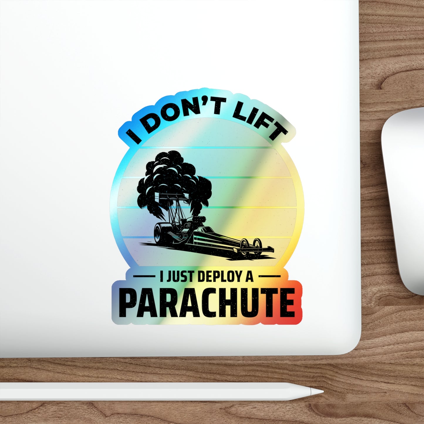 Dragster Drag Racing Holographic Stickers Vinyl – Parachute Launch Humor for Speed Race Fans