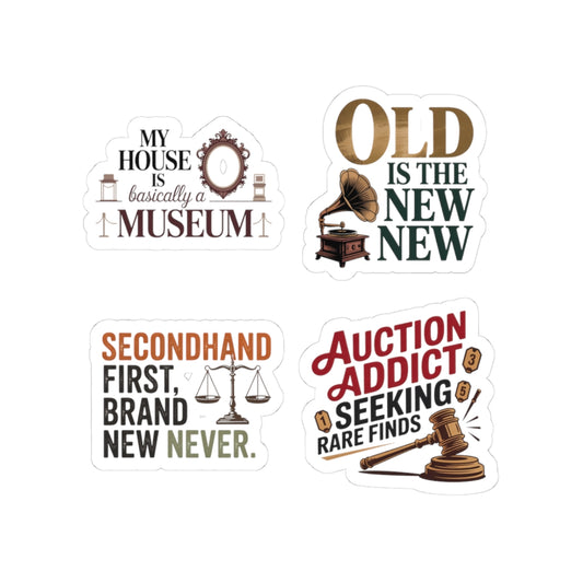 Antique Collector Sticker Pack – 4 PCS Quote Vintage Design Decal for Museum Curators, Auction Enthusiasts