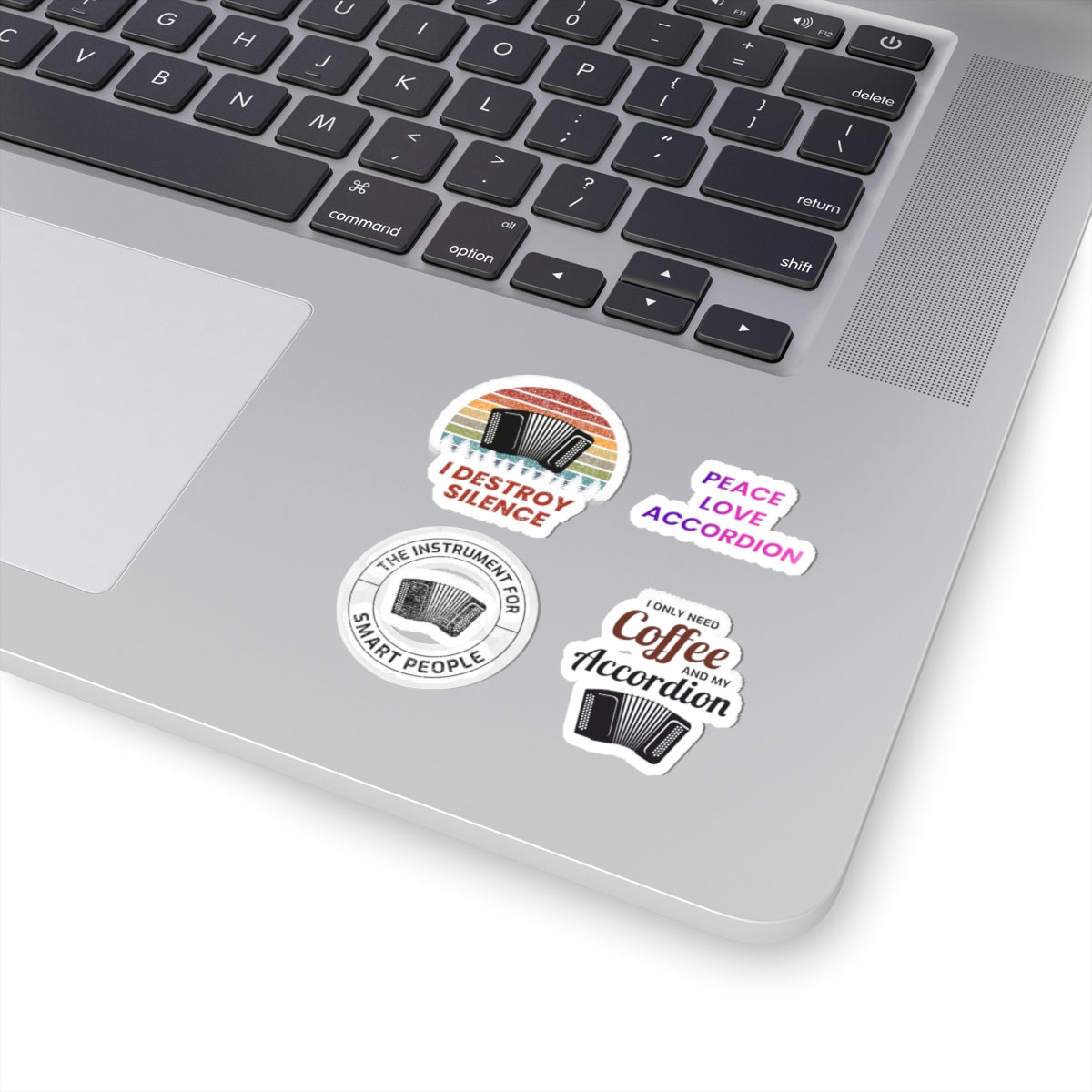 Accordion Sticker Pack – 4 PCS Funny Destroy Silence Smart People Decal Set for Accordion Players Musicians