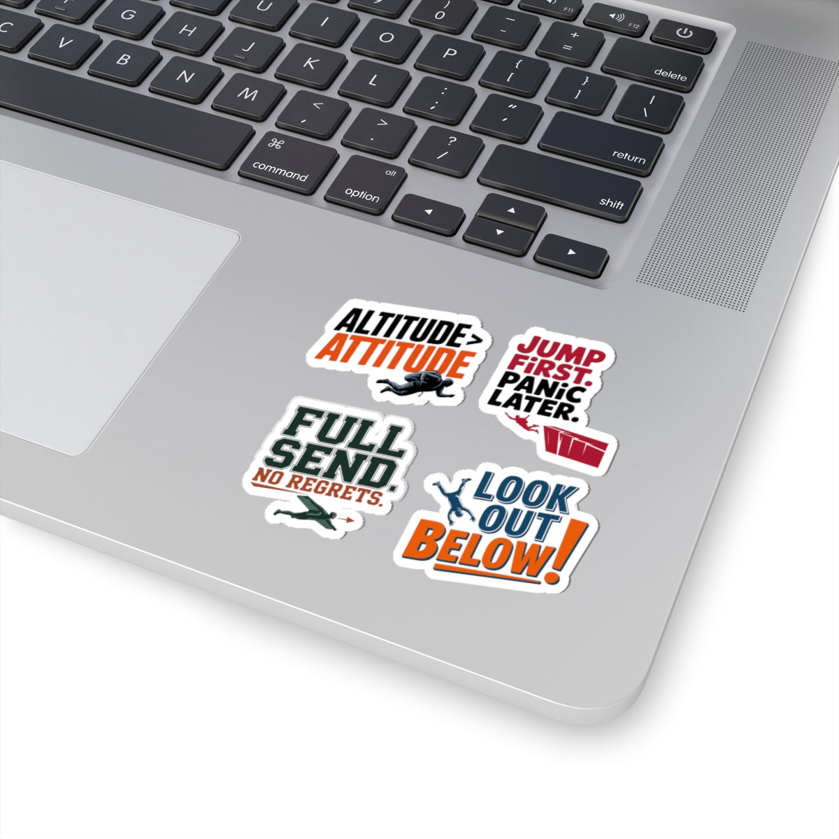 BASE Jumping Sticker Pack – 4 PCS Bold Freefall Quote Decal Set for Extreme Sports Fans Skydivers