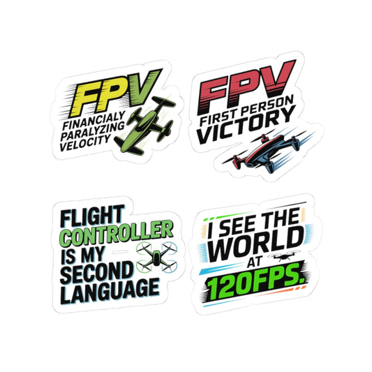 FPV Drone Sticker Pack – 4 PCS Funny Nerd Pride Quote Decals for Racing Pilots and Quadcopter Enthusiasts