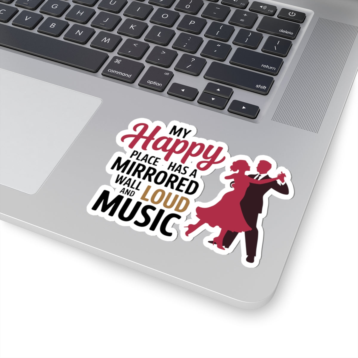 Ballroom Dance Sticker - Happy Place Mirrored Wall Music Vinyl Decal for Dancers, Instructors, Studio Gear