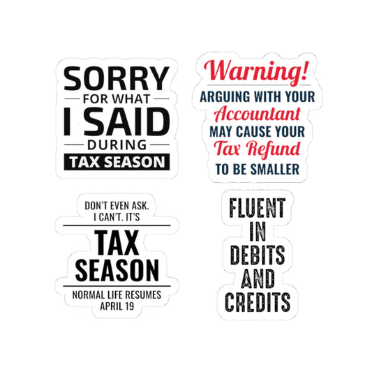 Accountant Sticker Pack – 4 PCS Funny Tax Season Decal Set for Accountants CPAs and Finance Professionals