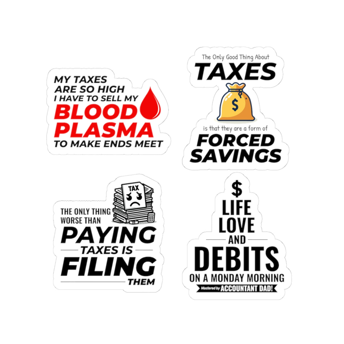 Accountant Sticker Pack – 4 PCS Funny Tax Filing Forced Savings Decal Set for Accountants Dad Finance Pros