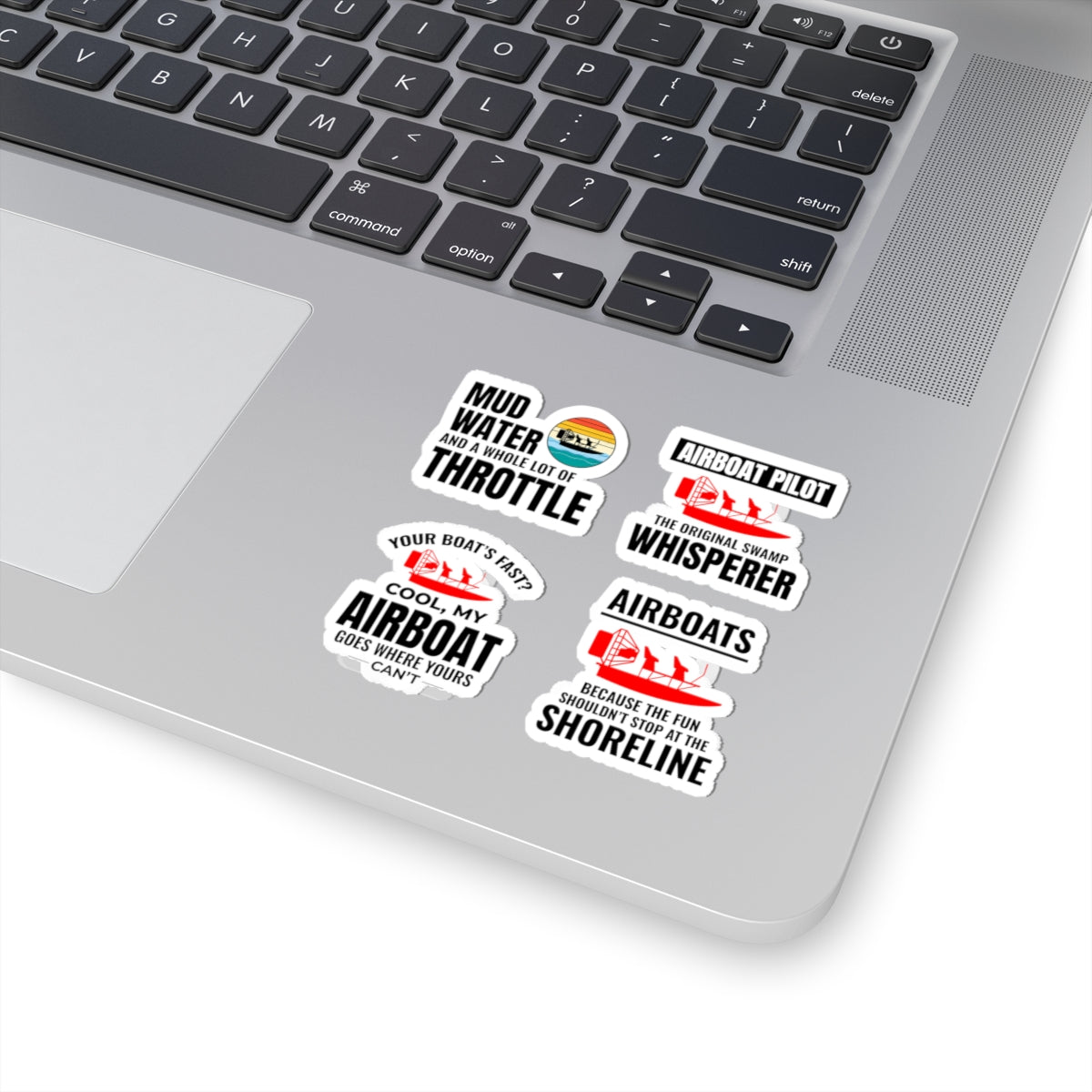 Airboat Sticker Pack – 4 PCS Witty Swamp Pilot Decals for Flat Bottom Boat Riders Bayou Enthusiasts