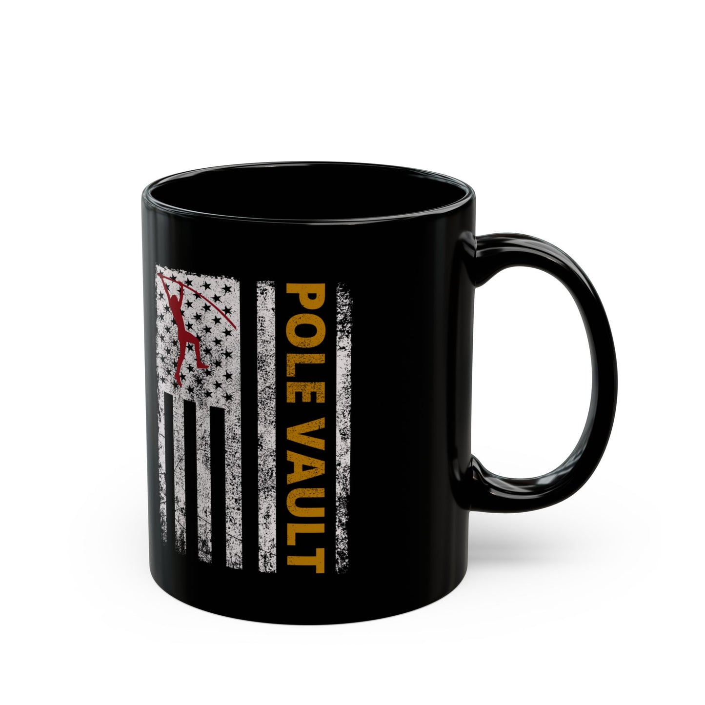 Pole Vault Mug Black Vintage American Flag – Track and Field Vaulting Cup for Athletes and Sports Enthusiasts