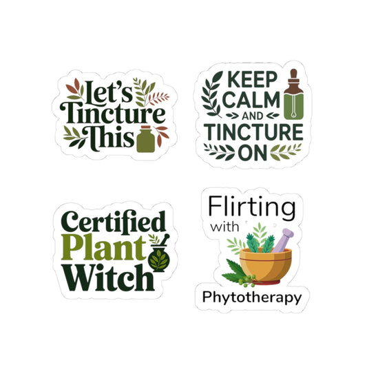 Herbalist Sticker Pack – 4 PCS Funny Tincture Plant Witch Decals for Herbalists Phytotherapy Lovers