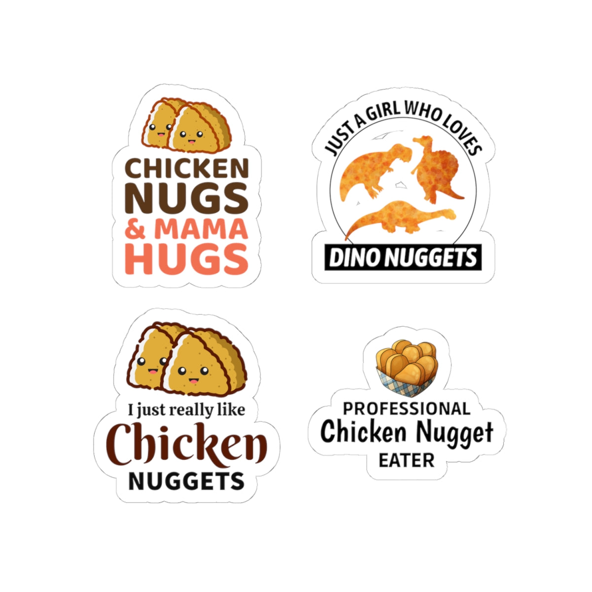 Dino Nugget Sticker Pack – 4 PCS Funny Kawaii Food Decals for Girls Kids Chicken Nugget Lovers