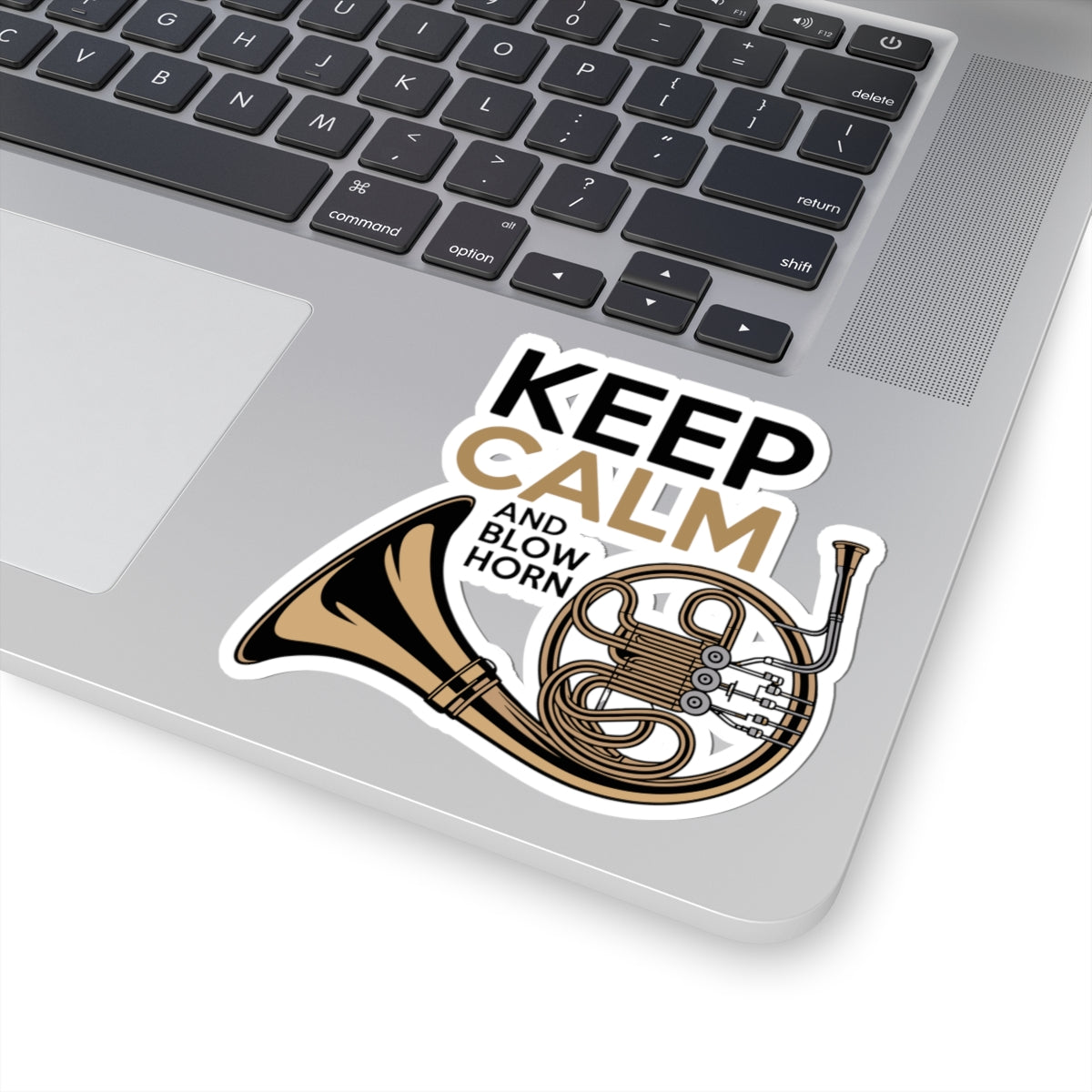 French Horn Motto Sticker - Keep Calm and Blow Vinyl Decal for Musicians