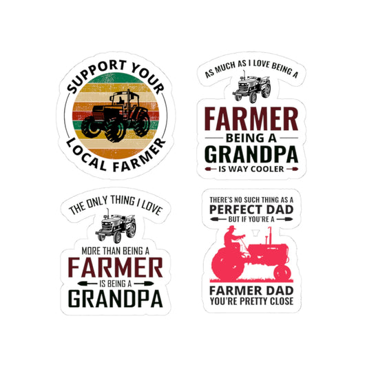 Farmer Sticker Pack – 4 PCS Funny Farmer Grandpa Dad Support Local Decal Set for Farmers Agriculture Lovers