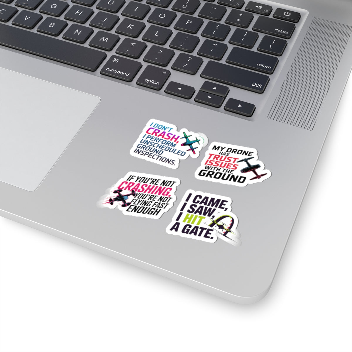 Drone Racing Sticker Pack – 4 PCS Funny Ground Inspection Quote Decals for FPV Pilots and Quadcopter Enthusiasts