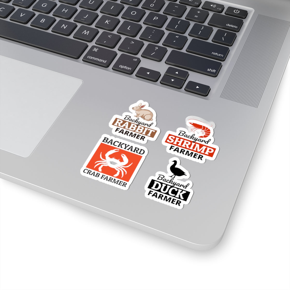 Backyard Farmer Sticker Pack – 4 PCS Bold Rabbit Shrimp Crab Duck Decal Set for Farmers Homesteaders