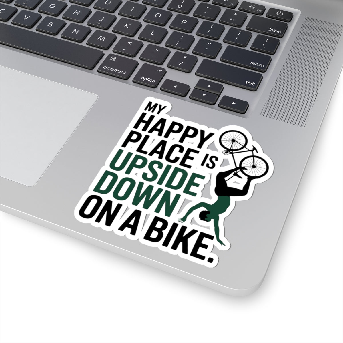 Upside Down Bike Sticker - Happy Place Balance Vinyl Decal for Artistic Gymnastic Athletes, Performers, Coach