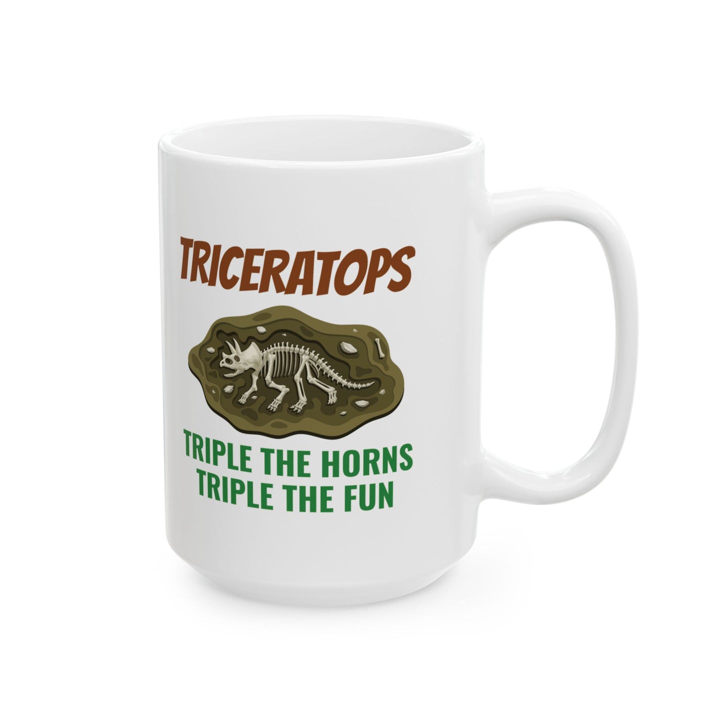 Taza con fósil de dinosaurio para amantes de la paleontología con diseño de esqueleto de triceratops 