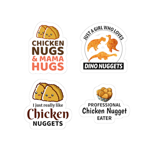 Dino Nugget Sticker Pack – 4 PCS Funny Kawaii Food Decals for Girls Kids Chicken Nugget Lovers