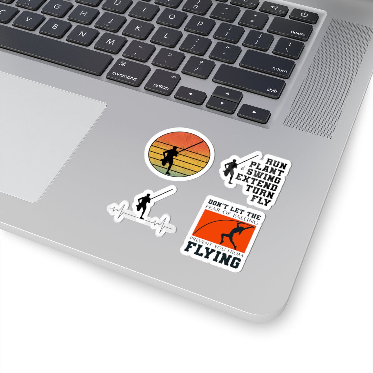 Pole Vault Sticker Pack – 4 PCS Motivational Retro Graphic Decal Set for Track and Field Athletes, Competitive Vaulters