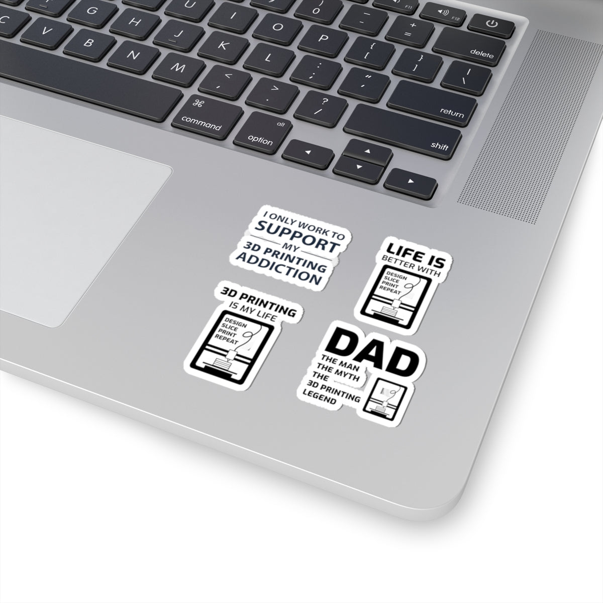 3D Printer Sticker Pack – 4 PCS Funny FDM Addiction Decal Set for Makers Dad Engineers Printing Fans