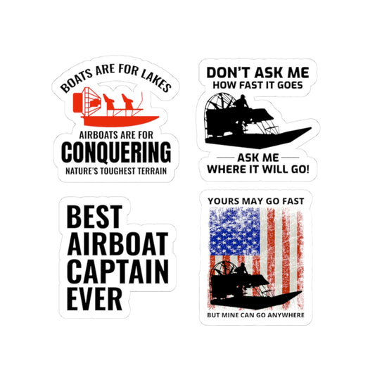 Airboat Captain Sticker Pack – 4 PCS Bold Patriotic Decals for Swamp Boat Pilots Terrain Conquerors