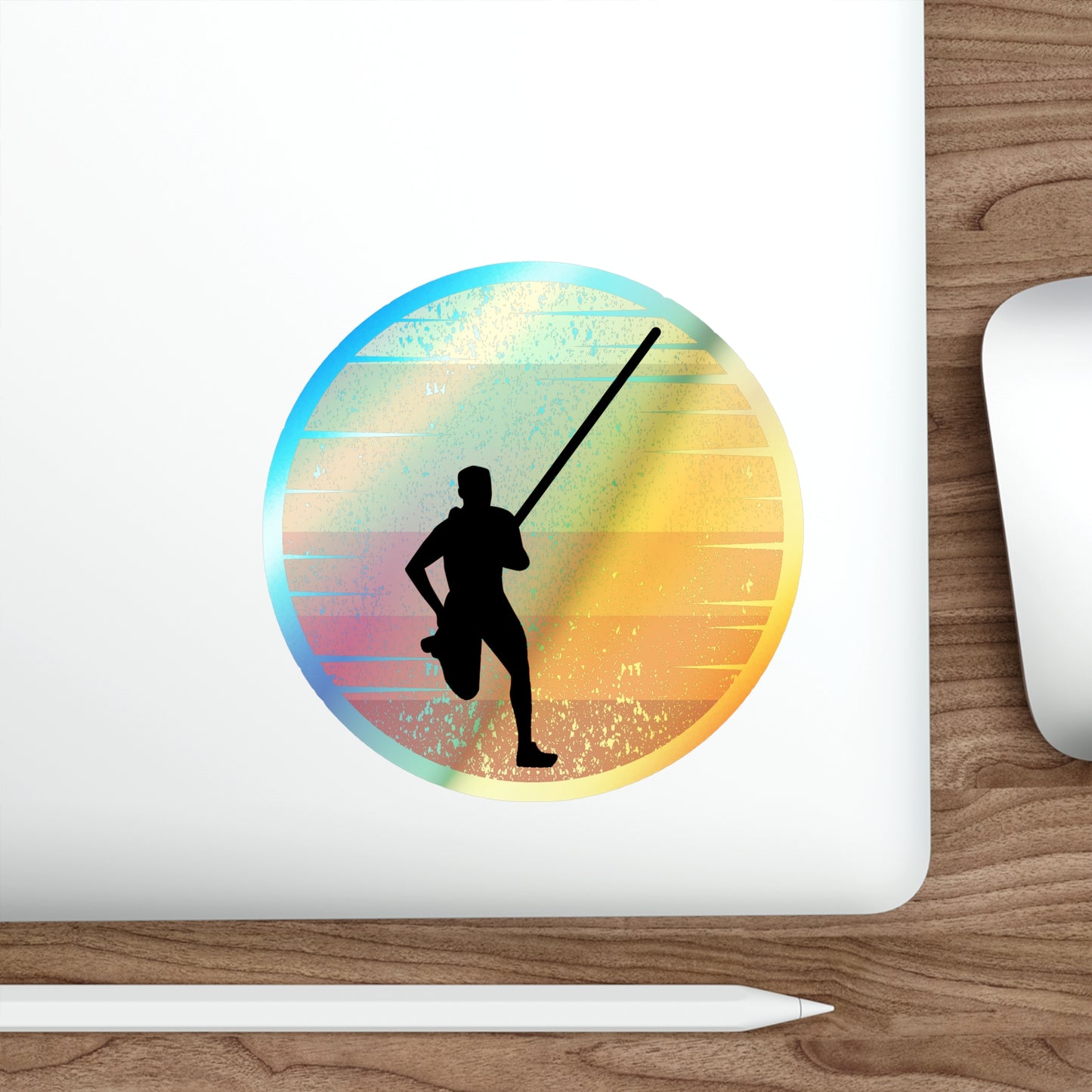 Pole Vault Holographic Stickers - Retro Athlete Design for Sports Enthusiasts