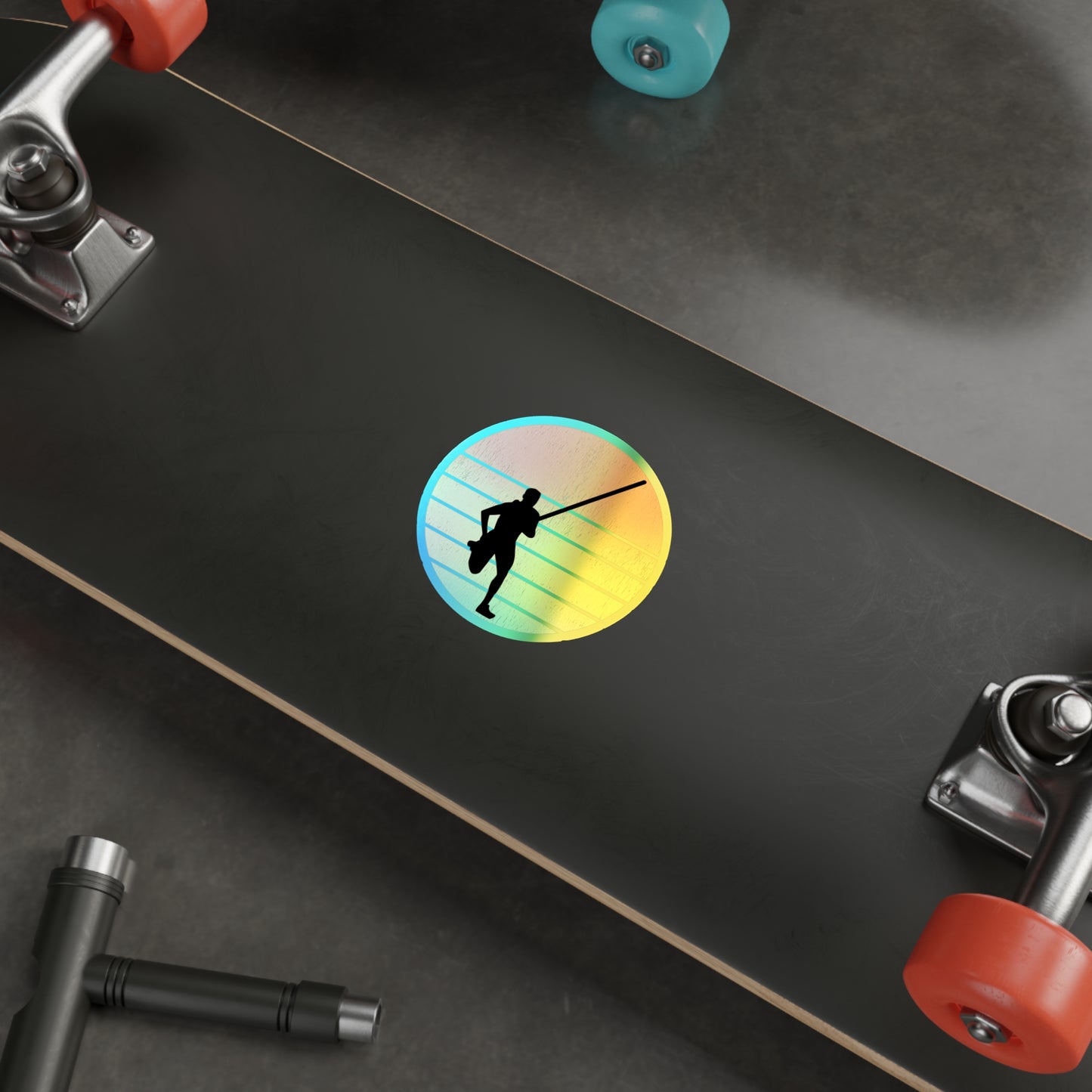 Pole Vault Holographic Stickers - Retro Sunset Athlete Design for Sports Enthusiasts