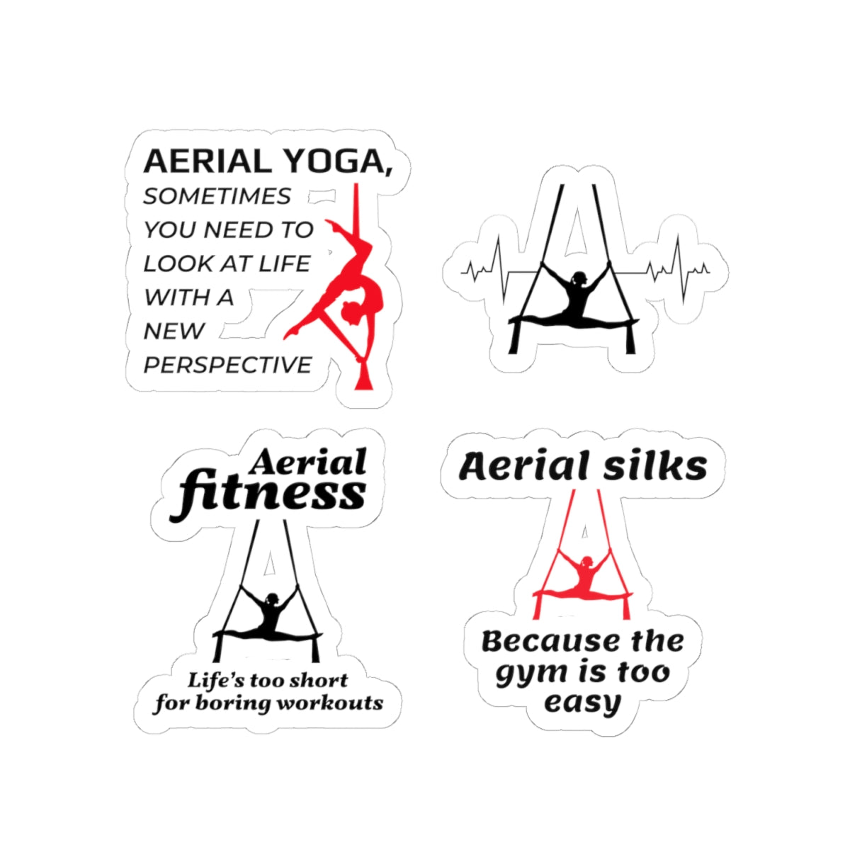 Aerial Silk Sticker Pack – 4 PCS Funny Gym Too Easy Boring Workouts Decal Set for Aerialists Fitness Lovers