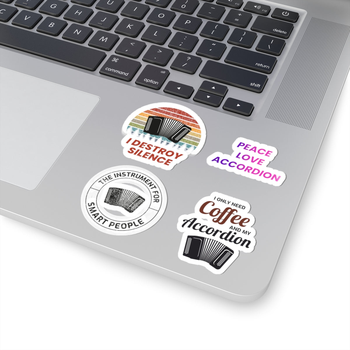 Accordion Sticker Pack – 4 PCS Funny Destroy Silence Smart People Decal Set for Accordion Players Musicians