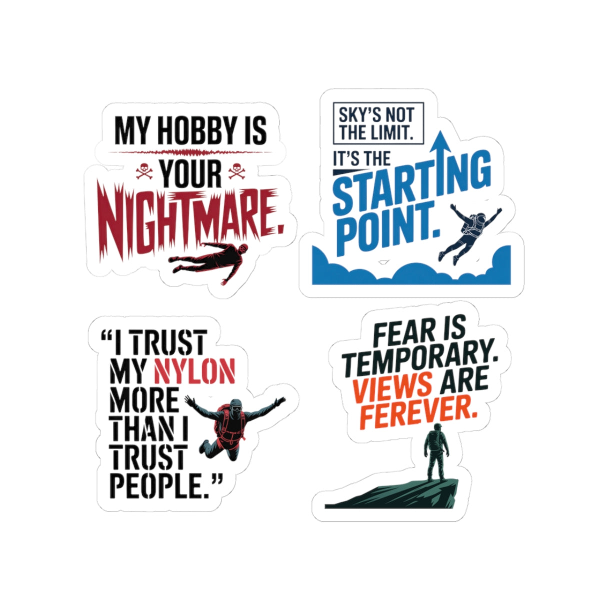 Base Jumping Sticker Pack for Car Laptop – 4 PCS Edgy Adventure Decal Set for Extreme Athletes Skydivers