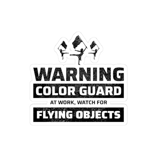 Color Guard Flying Objects Warning Sticker Vinyl: Twirling Dancer Design, Flag Twirling, Marching Band