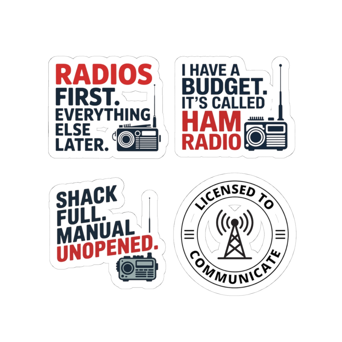 Ham Radio Sticker Pack – 4 PCS Funny Shack & License Quote Decal Set for Ham Radio Operators & Radio Hobbyists