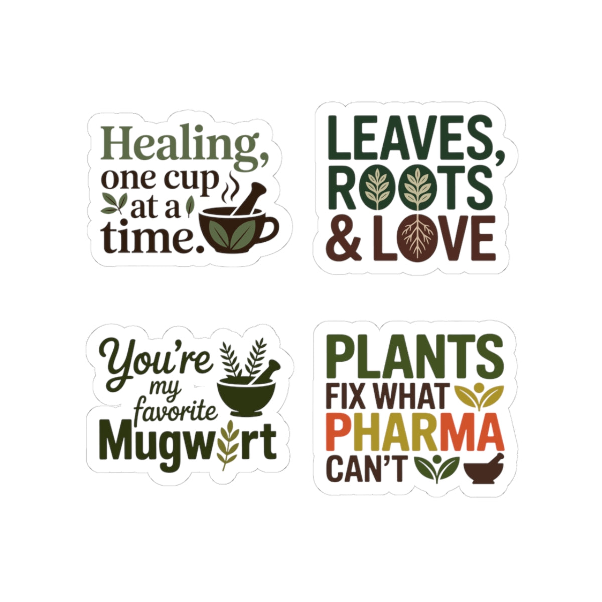 Herbalist Sticker Pack – 4 PCS Funny Mugwort Plant Power Decals for Herbalists Natural Remedy Lovers