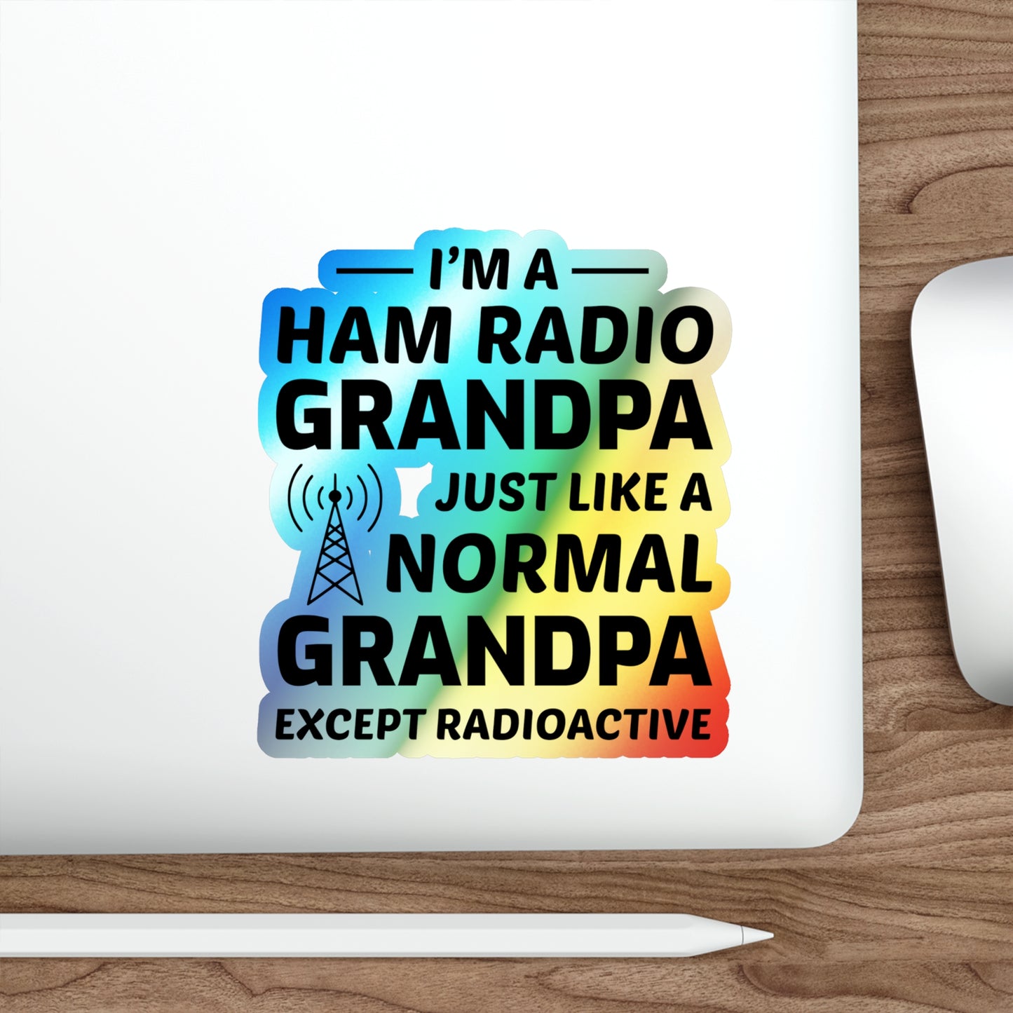 Amateur Ham Radio Operator Stickers Holographic Vinyl Decal - Call Sign & QRP for Radioactive Grandpas