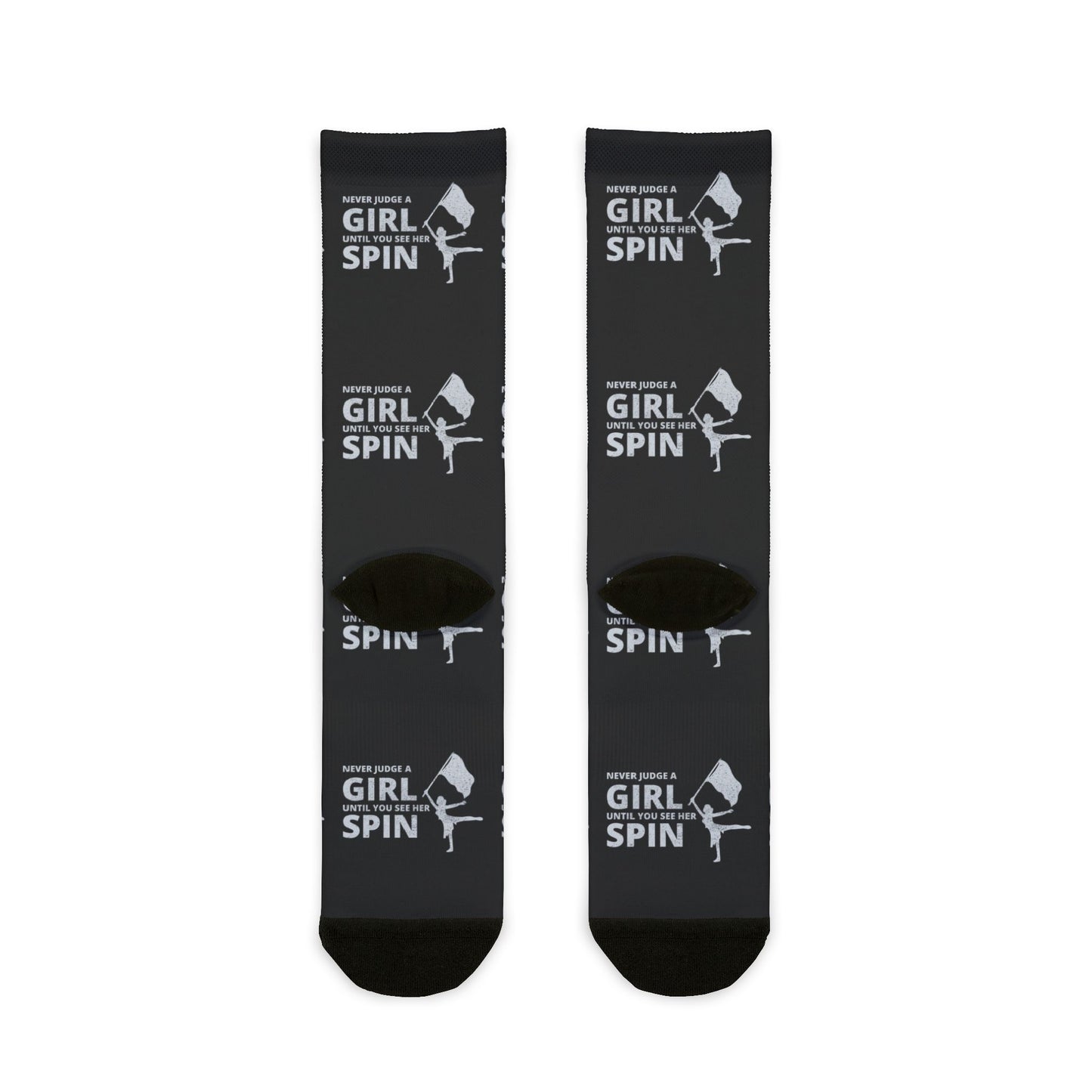 Color Guard Socken – Perfekt für Künstler und Marschteams, „Beurteile ein Mädchen nie, bevor du sie drehen siehst“ 