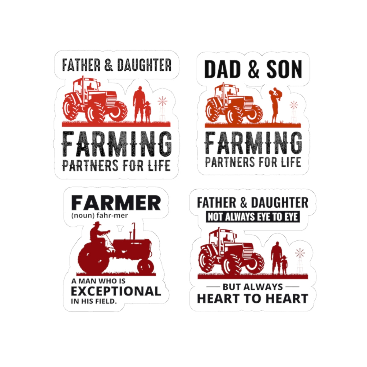Farmer Sticker Pack – 4 PCS Heartfelt Father Daughter Dad Son Farming Partners Decal Set for Farm Families