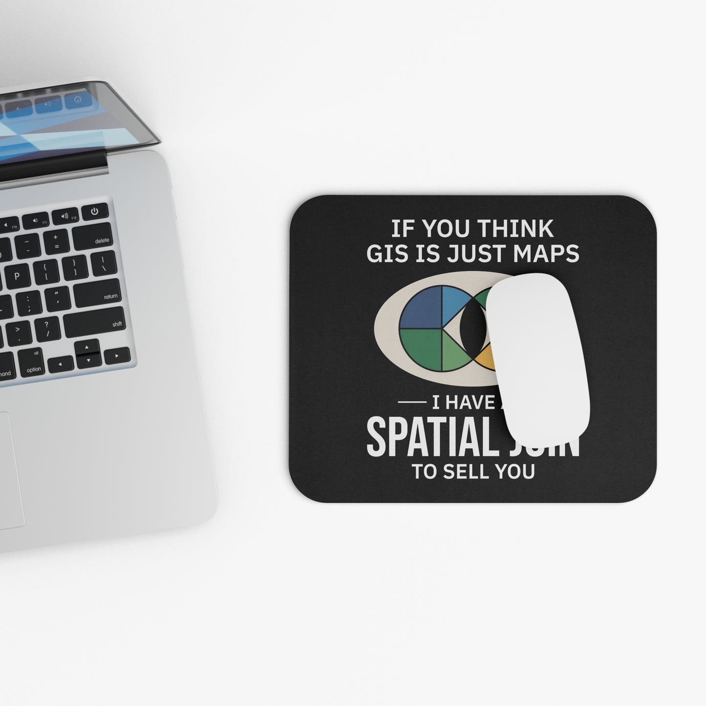 GIS Humor Mouse Pad - Spatial Join Joke Non-Slip Rubber Base for Analysts & Data Scientists