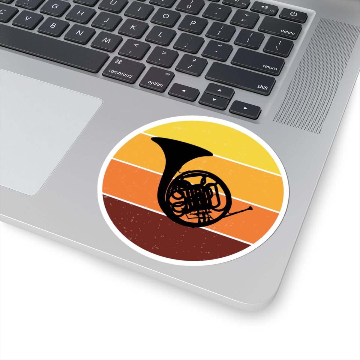 Vintage Horn Sticker - Retro Sunset Design Vinyl Decal for Musicians