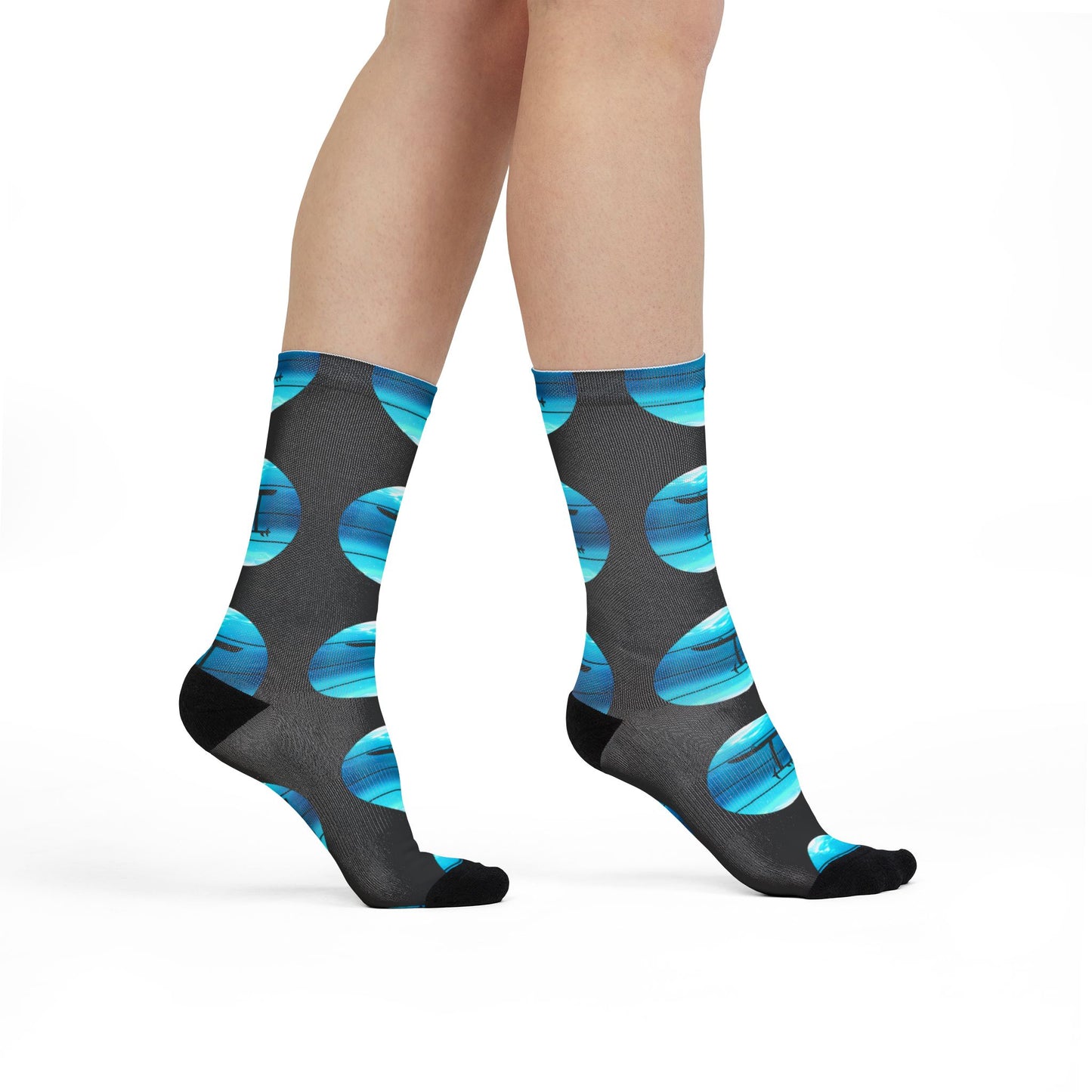 Wing Foiling Socks Blue Ocean Design for Water Sports Fans and Riders