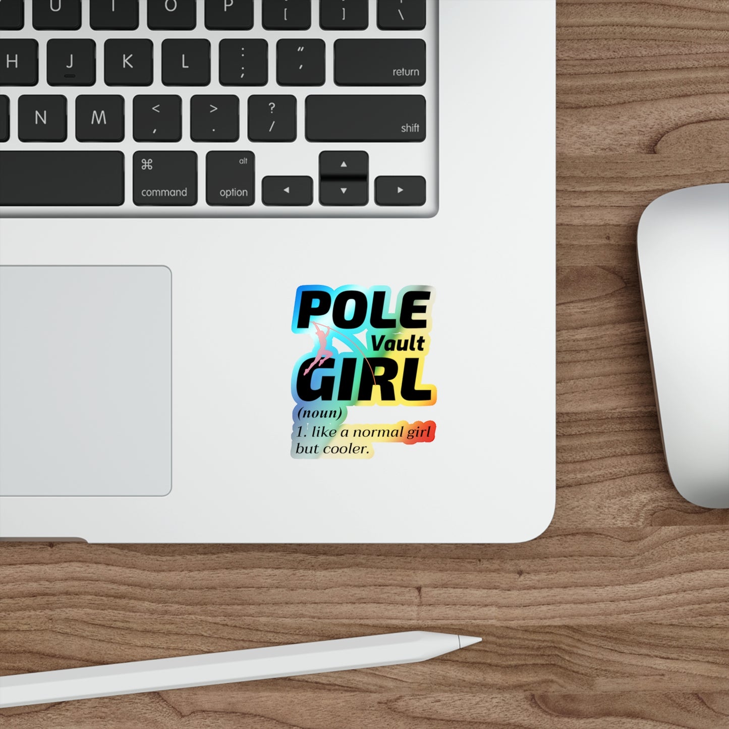 Pole Vault Sticker Girl Holographic Vinyl - Track & Field Decal for Female Athletes, Motivational Sports Decor