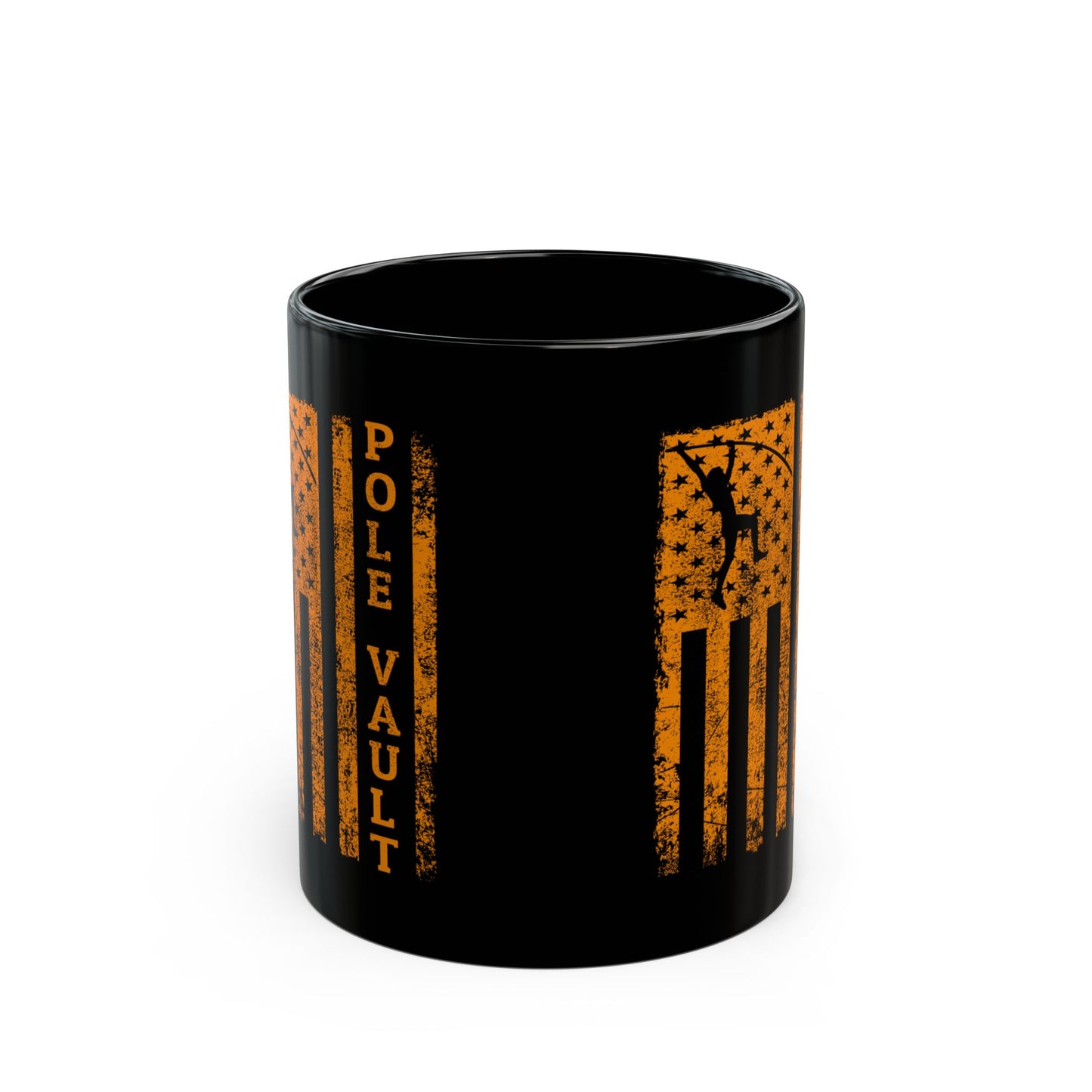 Pole Vault Mug Black Vintage American Flag – USA Gift for Vaulter Athletes & Coaches 11oz
