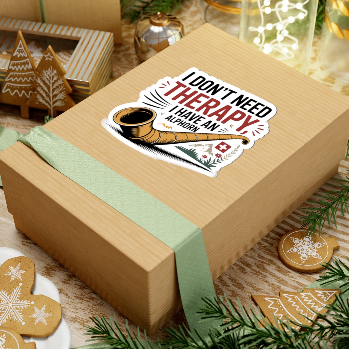 Alphorn Therapy Sticker - Traditional Mountain Horn Vinyl Decal for Musicians Folk Music Lovers Instrument Players