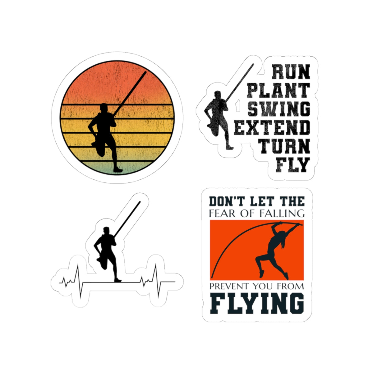 Pole Vault Sticker Pack – 4 PCS Motivational Retro Graphic Decal Set for Track and Field Athletes, Competitive Vaulters