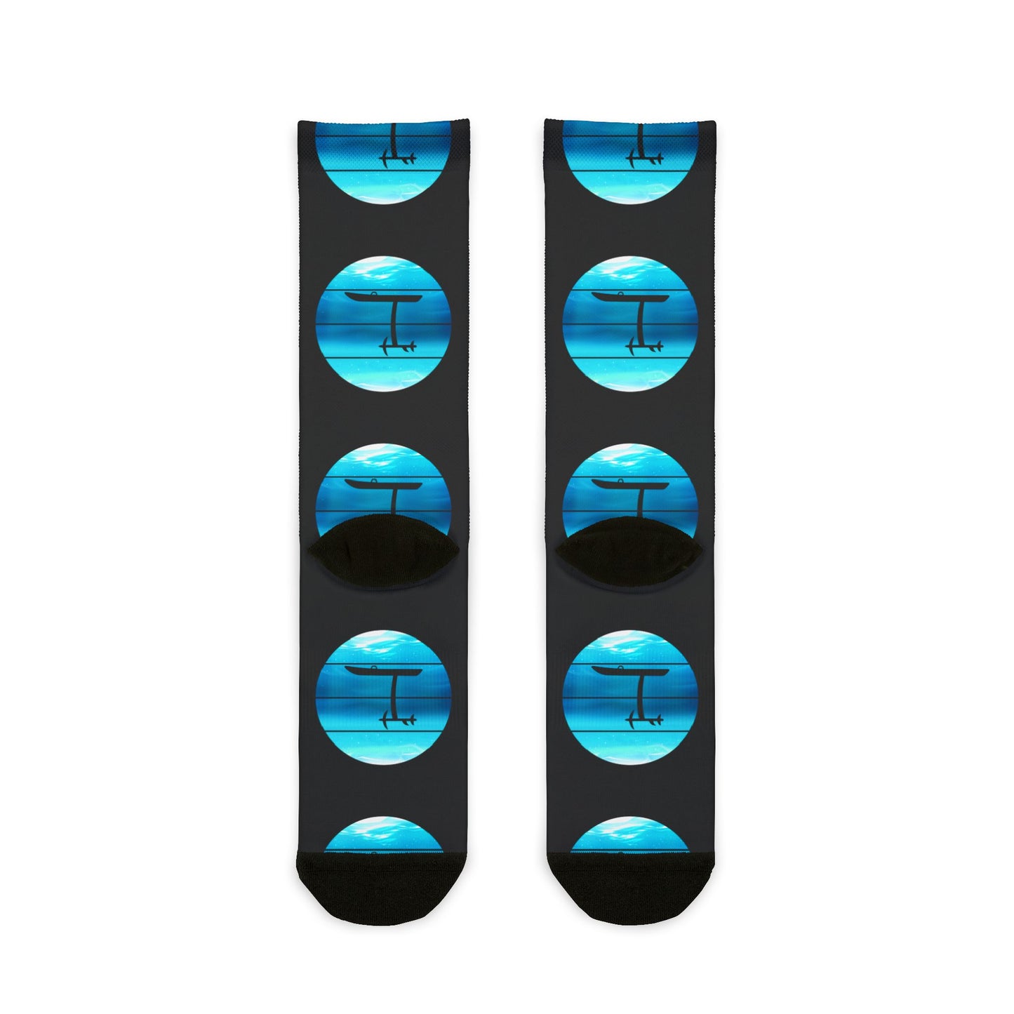 Wing Foiling Socks Blue Ocean Design for Water Sports Fans and Riders