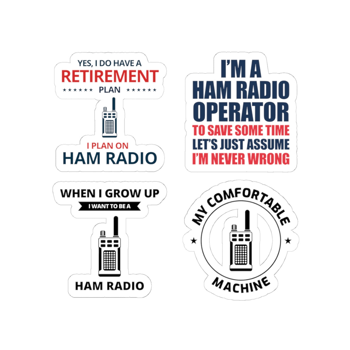 Ham Radio Sticker Pack – 4 PCS Funny Retirement Plan Operator Decals for Amateur Hobbyists Never Wrong Fans