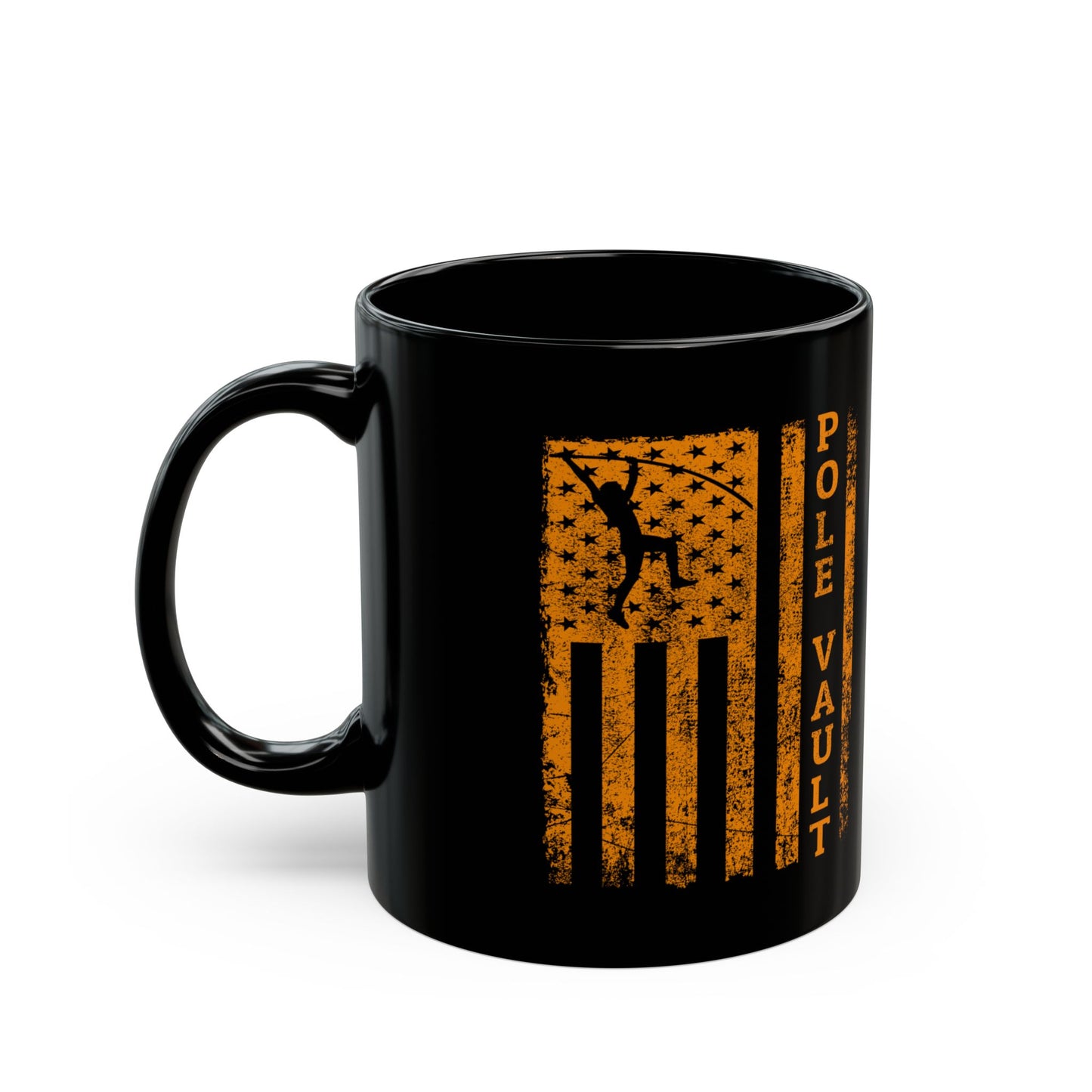 Pole Vault Mug Black Vintage American Flag – USA Gift for Vaulter Athletes & Coaches 11oz