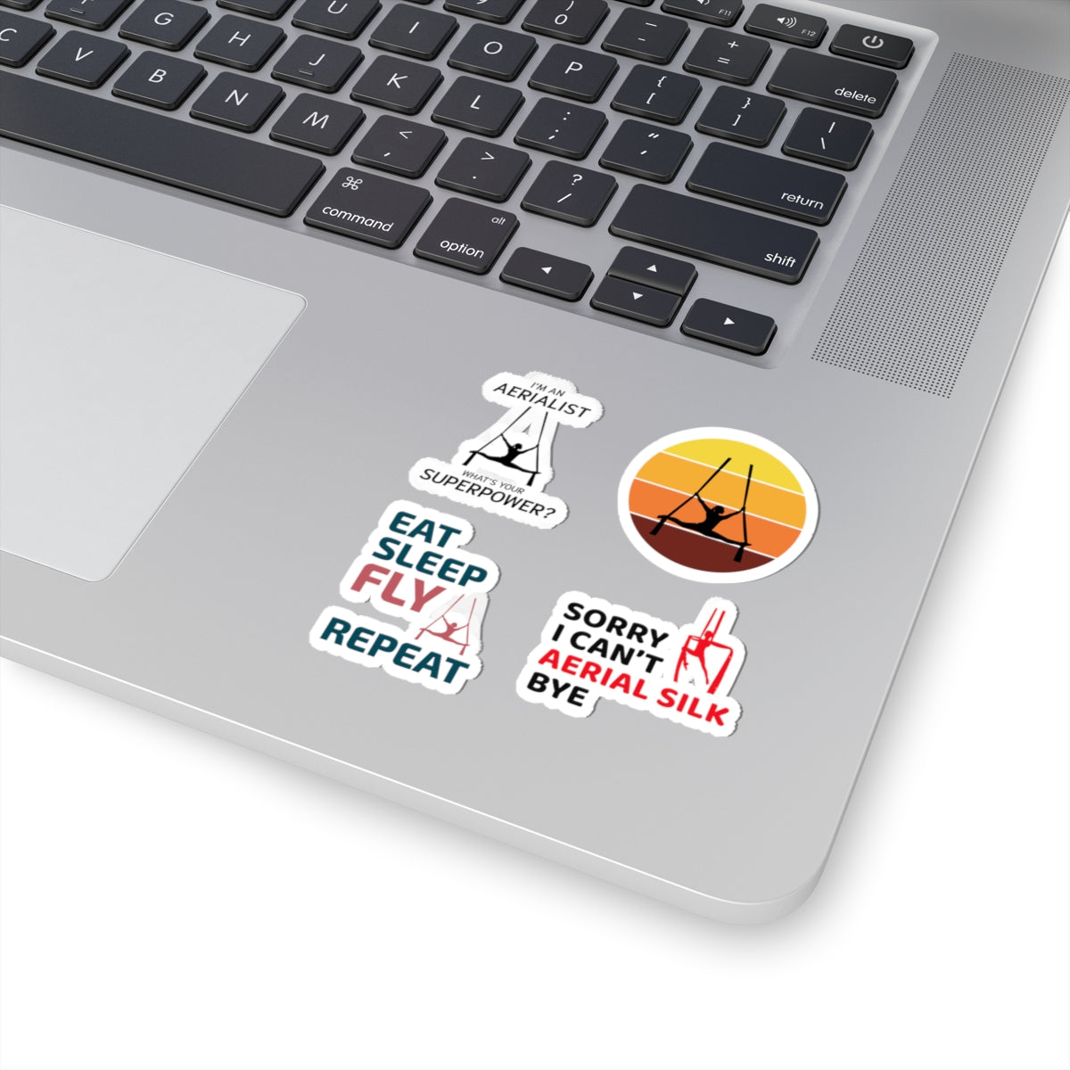 Aerial Silk Sticker Pack – 4 PCS Funny Aerialist Superpower Eat Sleep Fly Decal Set for Dancers Performers