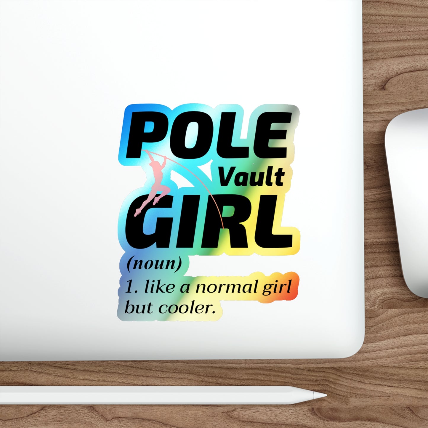 Pole Vault Sticker Girl Holographic Vinyl - Track & Field Decal for Female Athletes, Motivational Sports Decor