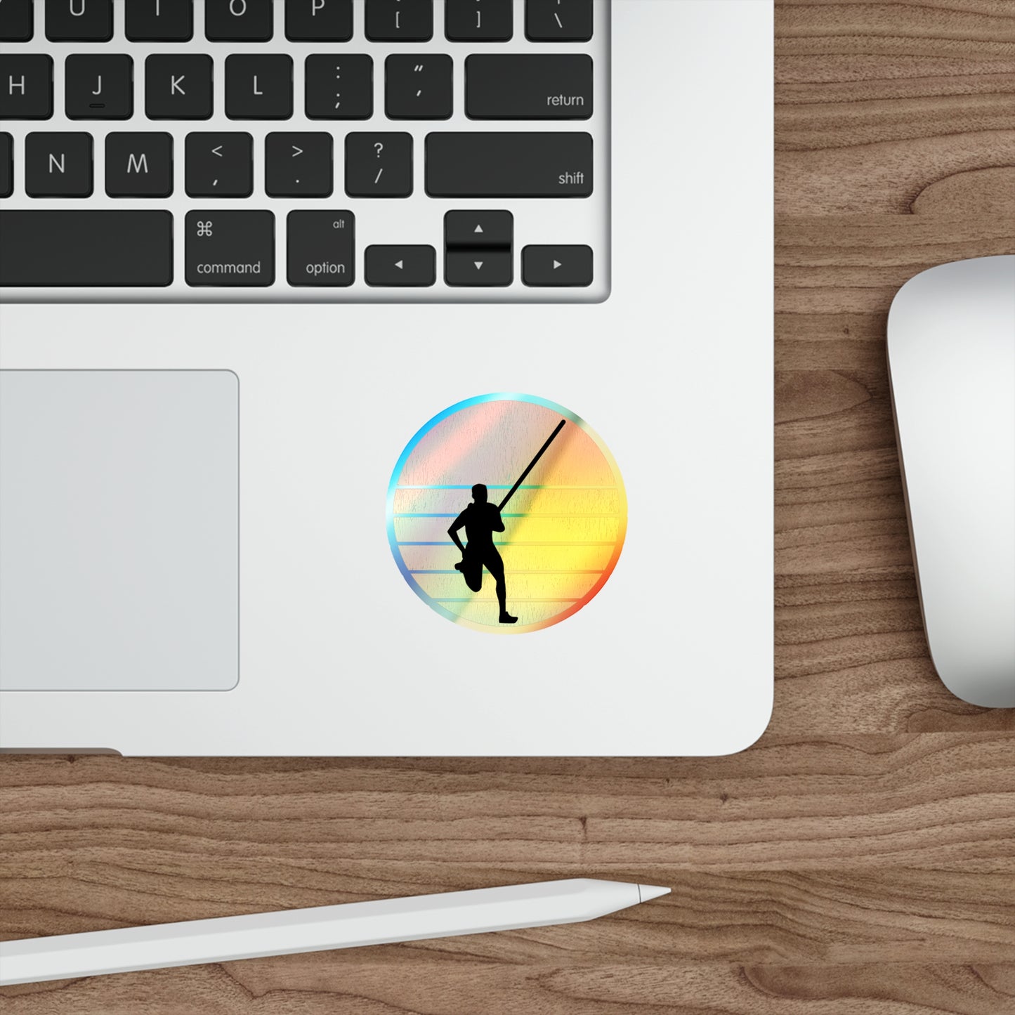 Pole Vault Holographic Stickers - Retro Sunset Athlete Design for Sports Enthusiasts