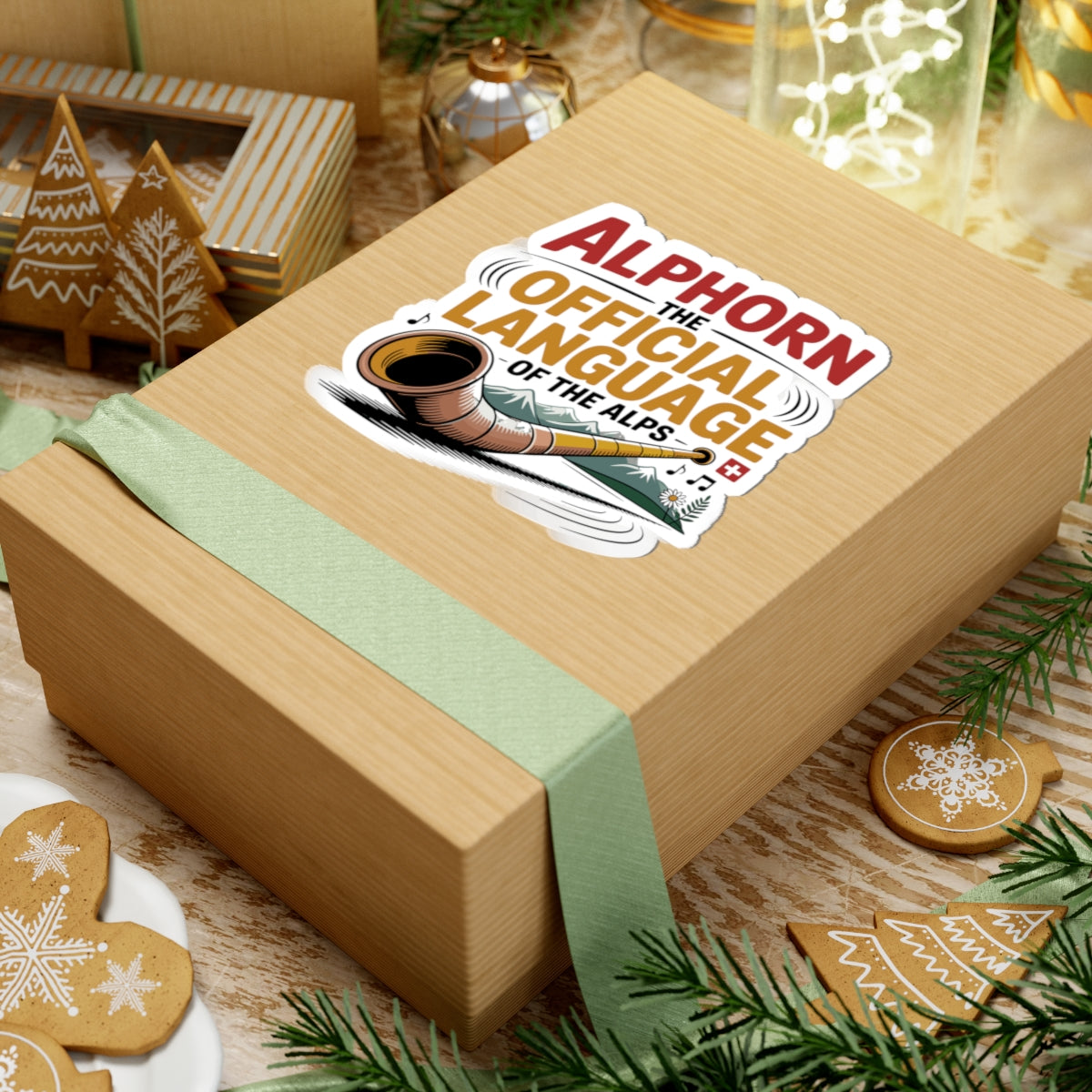 Alphorn Music Sticker - Alpine Horn Player Vinyl Decal for Musicians Switzerland Folk Enthusiasts